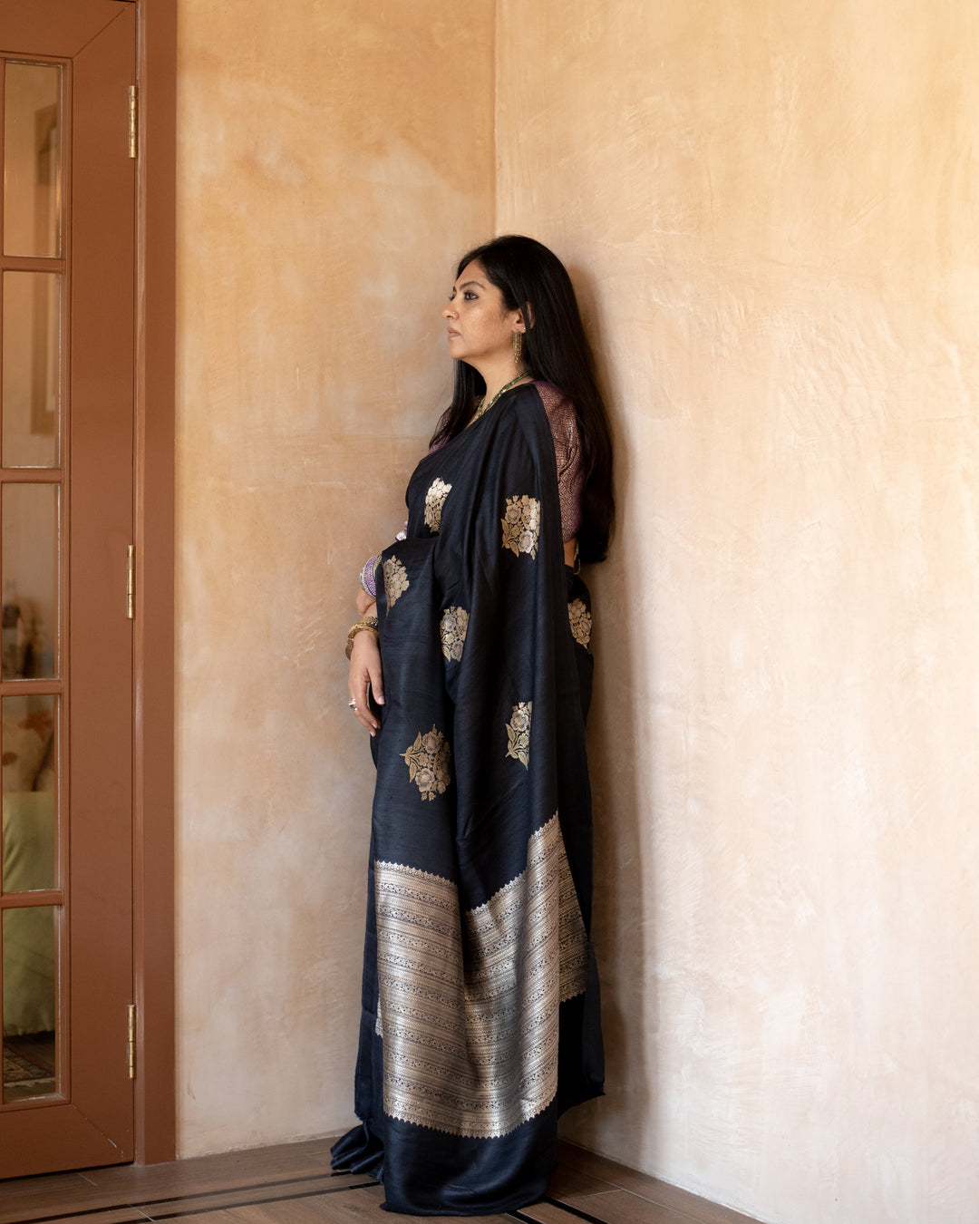Kajri - Black Tussar Silk Banarasi Saree