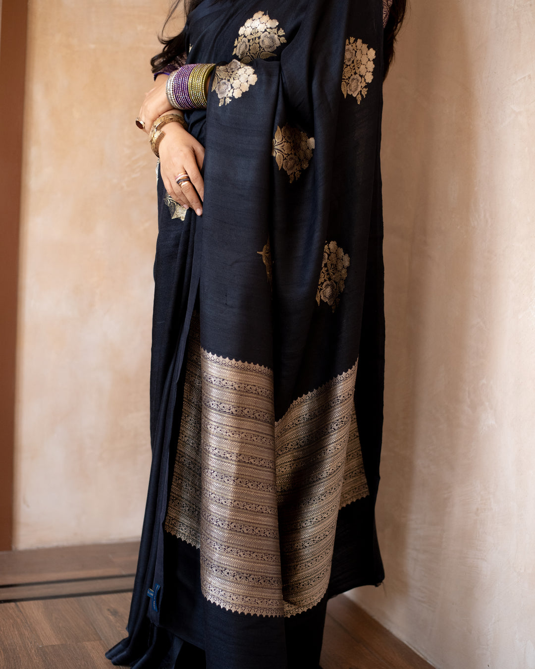Kajri - Black Tussar Silk Banarasi Saree
