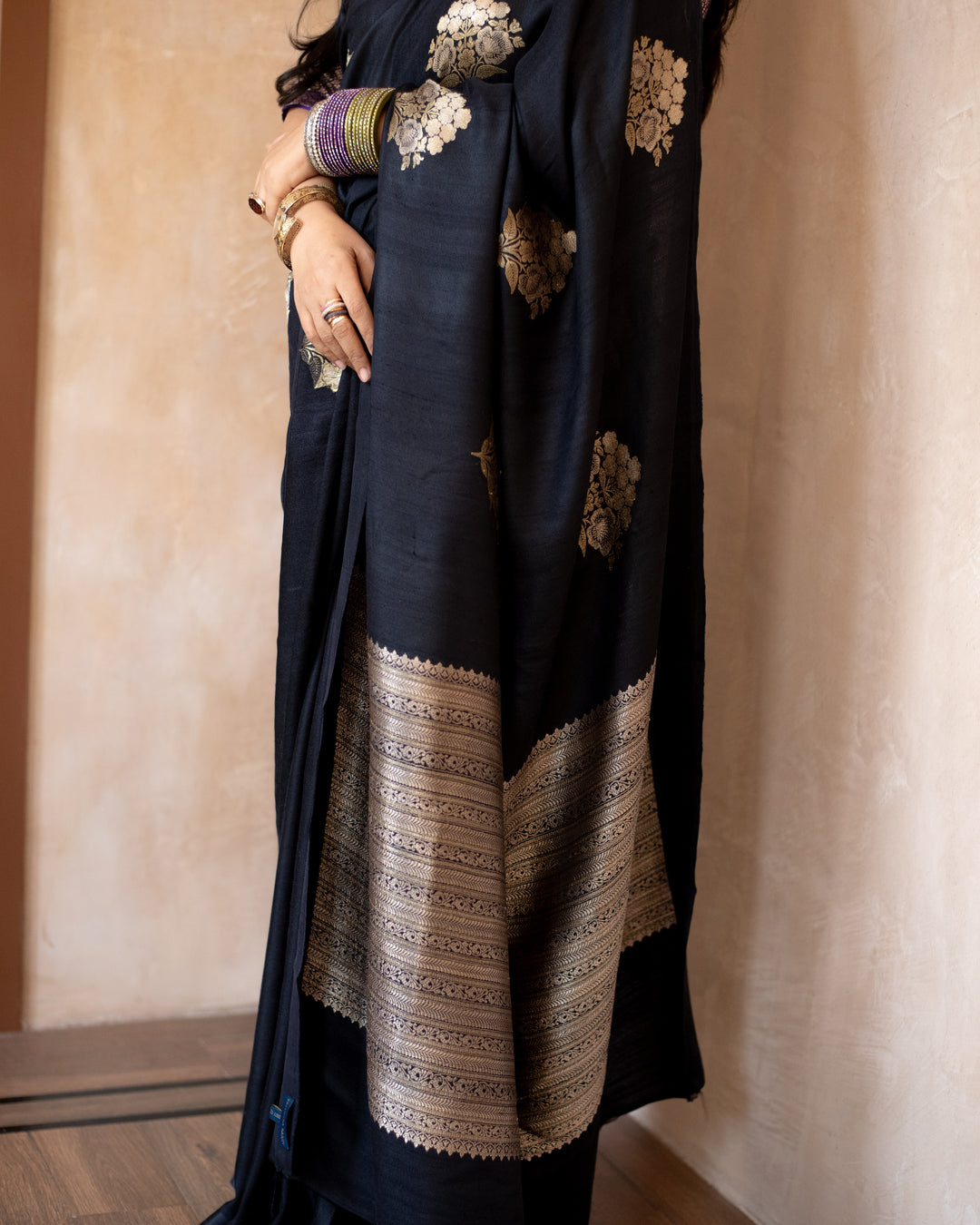 Kajri - Black Tussar Silk Banarasi Saree