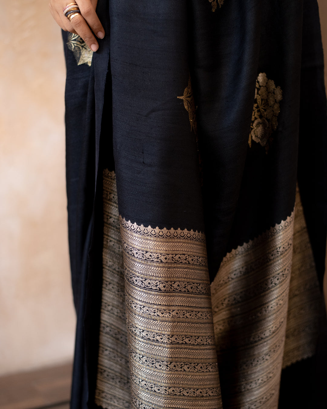 Kajri - Black Tussar Silk Banarasi Saree
