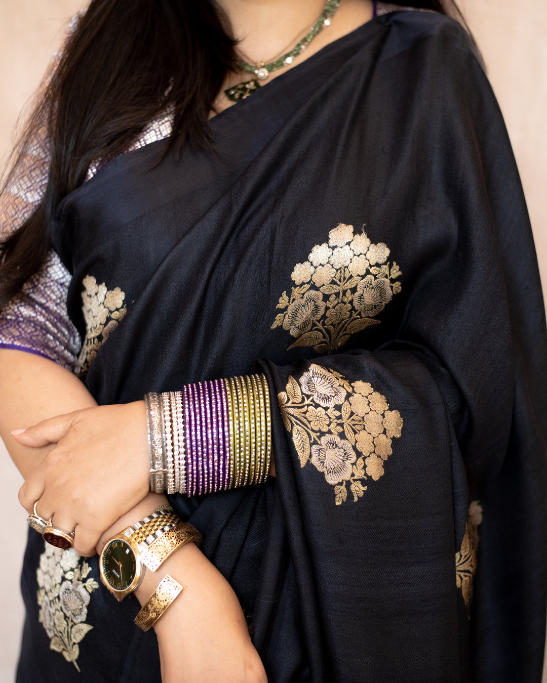 Kajri - Black Tussar Silk Banarasi Saree