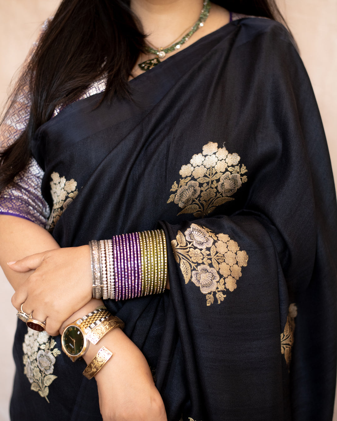 Kajri - Black Tussar Silk Banarasi Saree