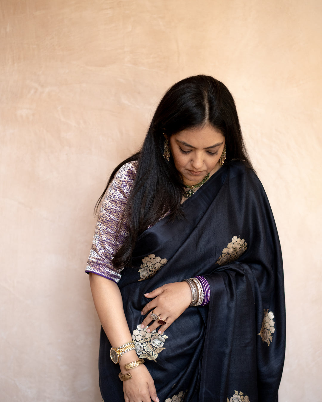 Kajri - Black Tussar Silk Banarasi Saree