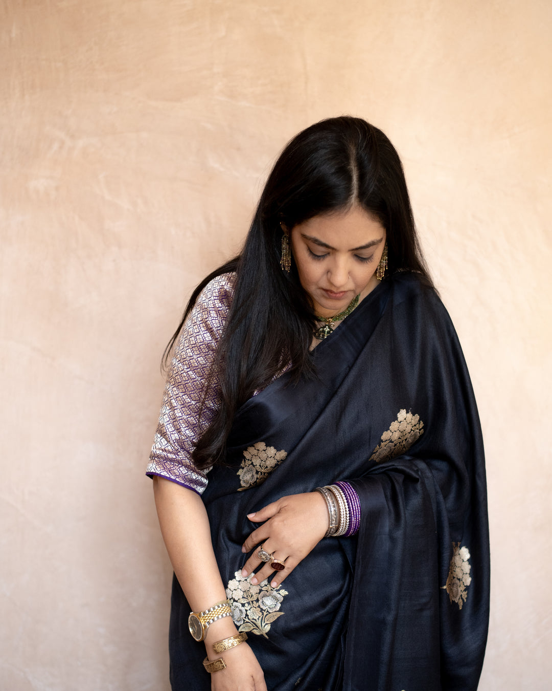 Kajri - Black Tussar Silk Banarasi Saree