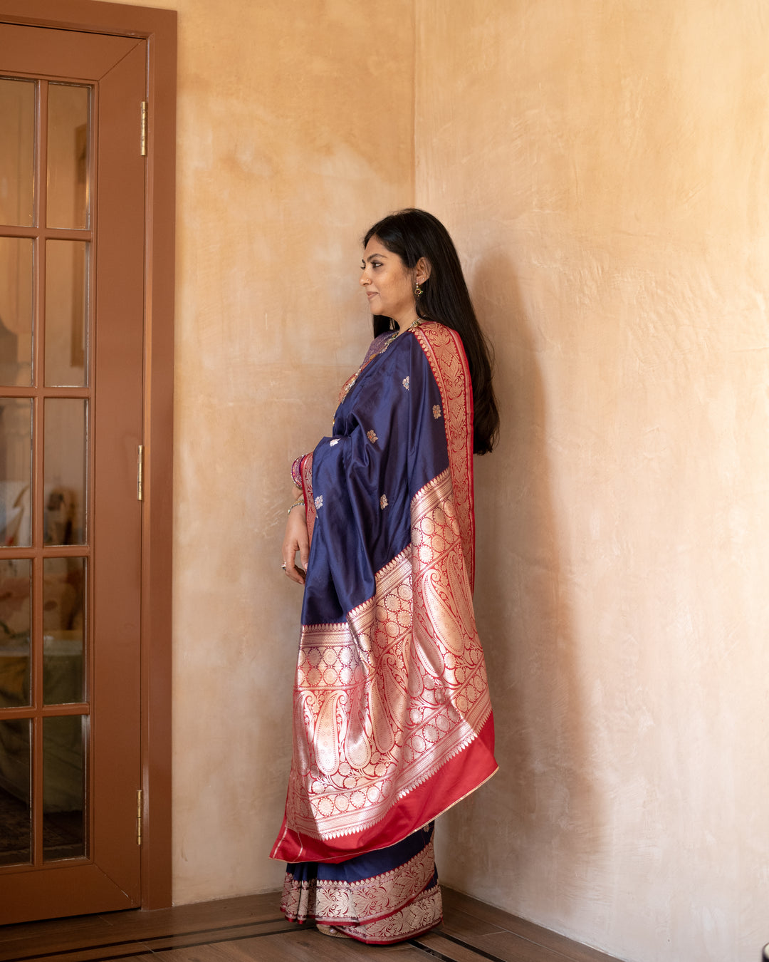 Keshavi - Navy Blue Silk Katan Banarasi Saree