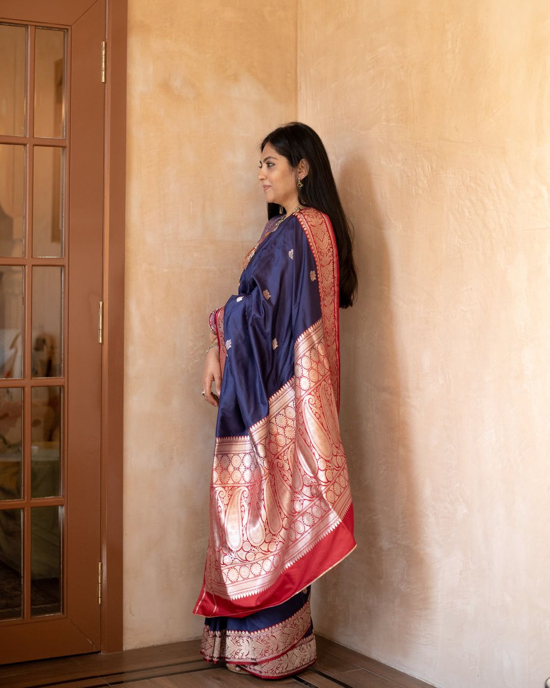 Keshavi - Navy Blue Silk Katan Banarasi Saree
