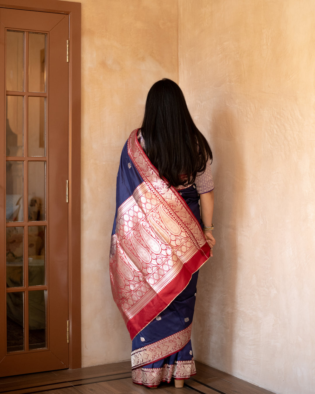 Keshavi - Navy Blue Silk Katan Banarasi Saree