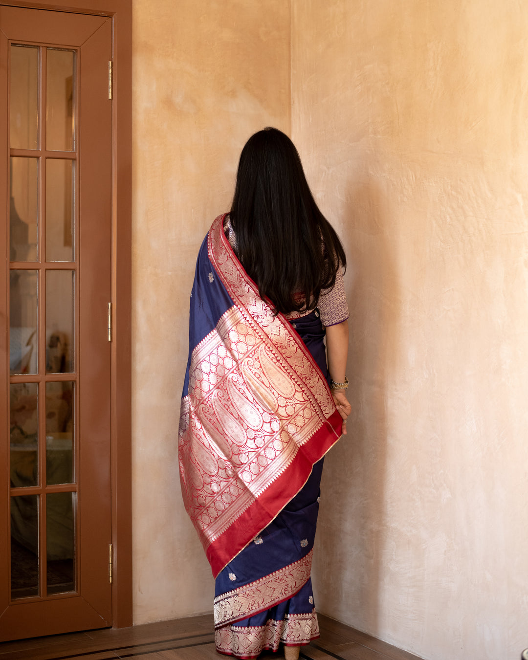 Keshavi - Navy Blue Silk Katan Banarasi Saree