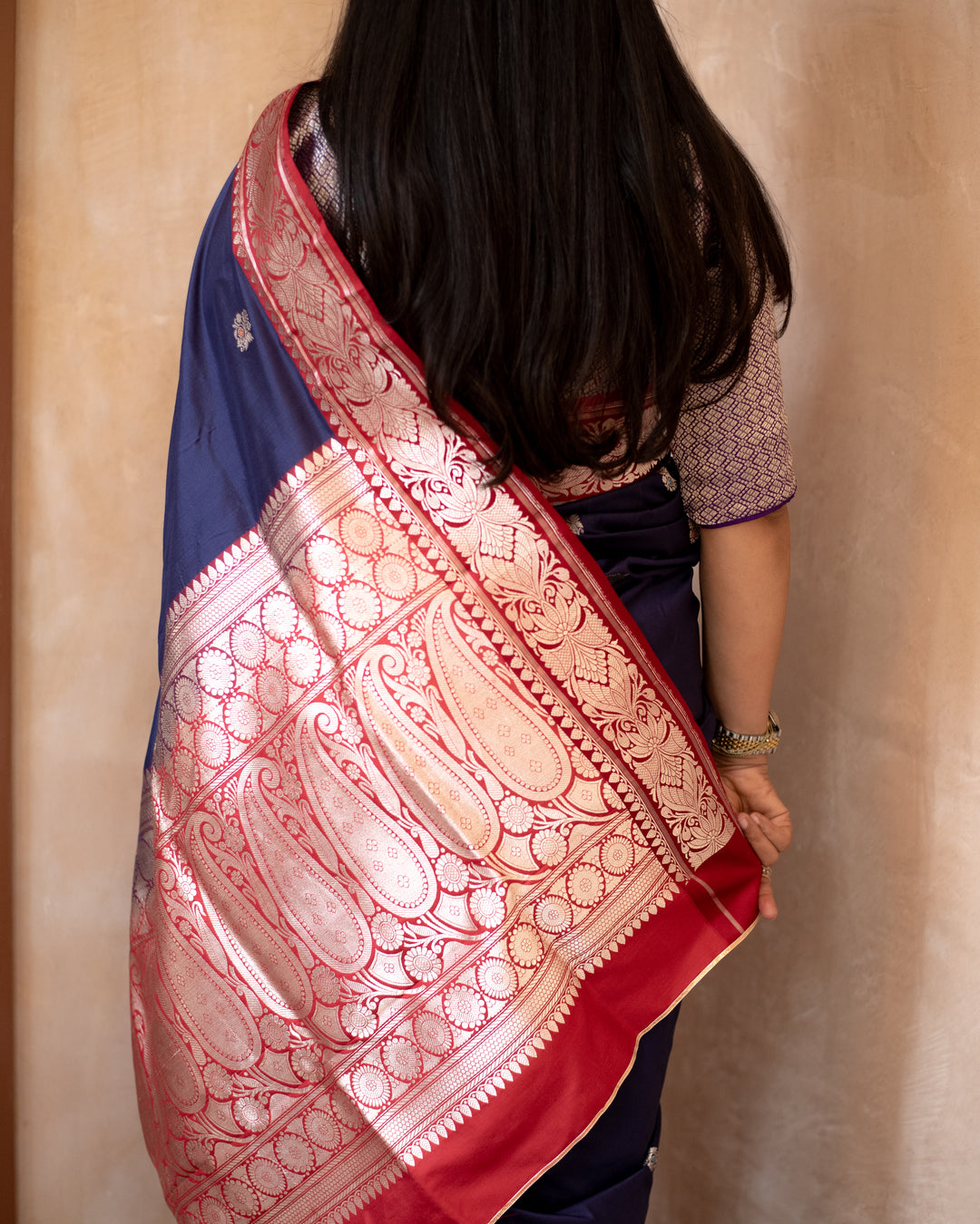Keshavi - Navy Blue Silk Katan Banarasi Saree