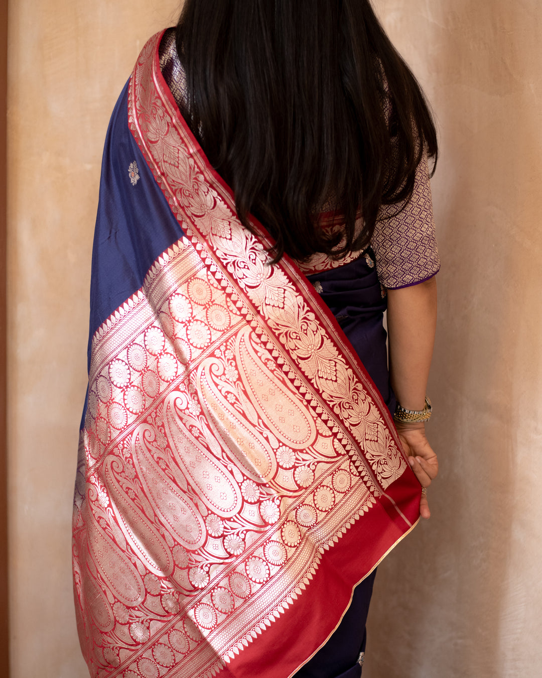 Keshavi - Navy Blue Silk Katan Banarasi Saree