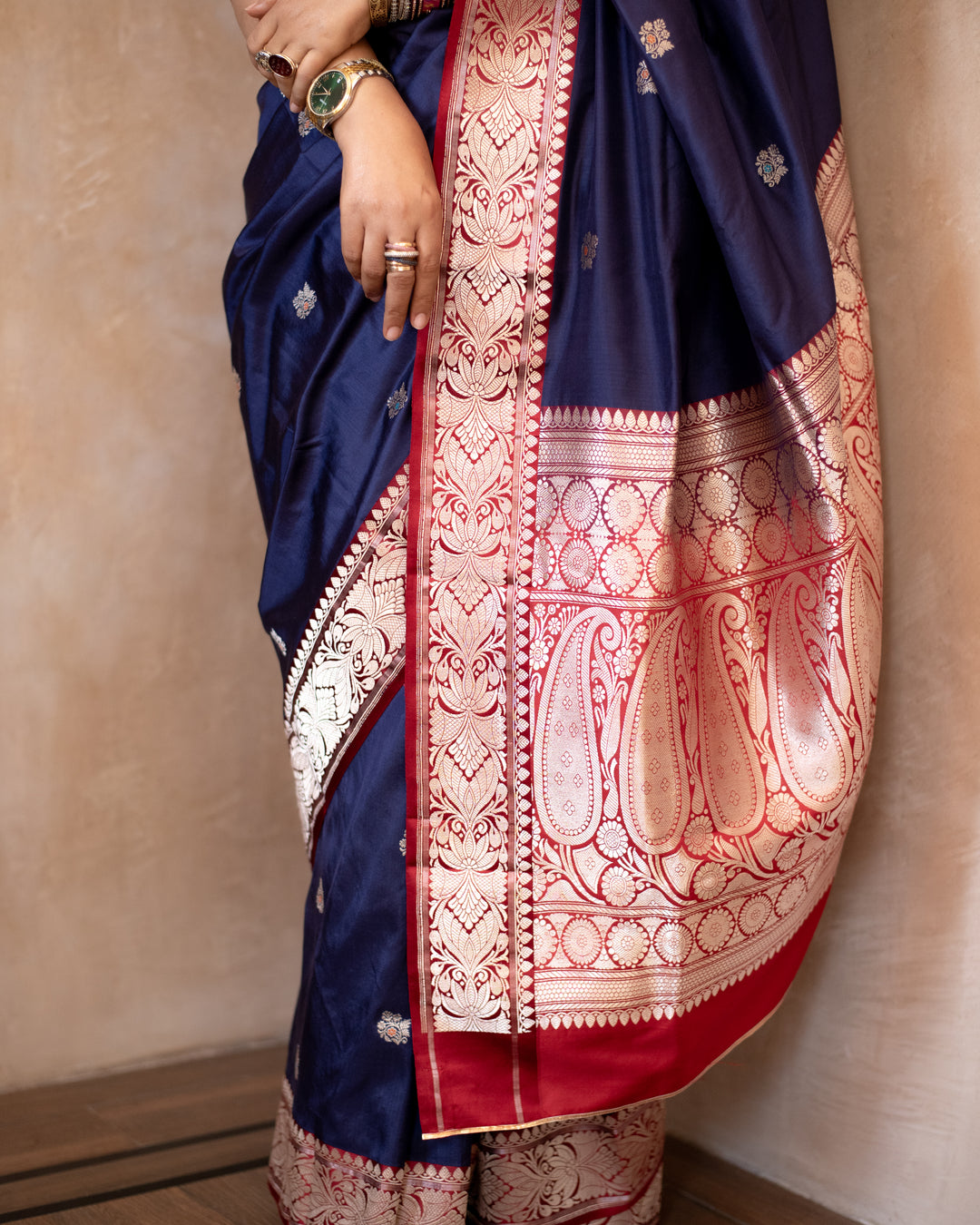 Keshavi - Navy Blue Silk Katan Banarasi Saree