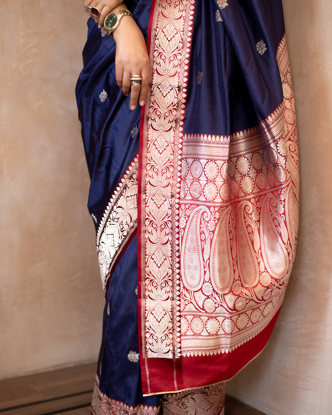 Keshavi - Navy Blue Silk Katan Banarasi Saree