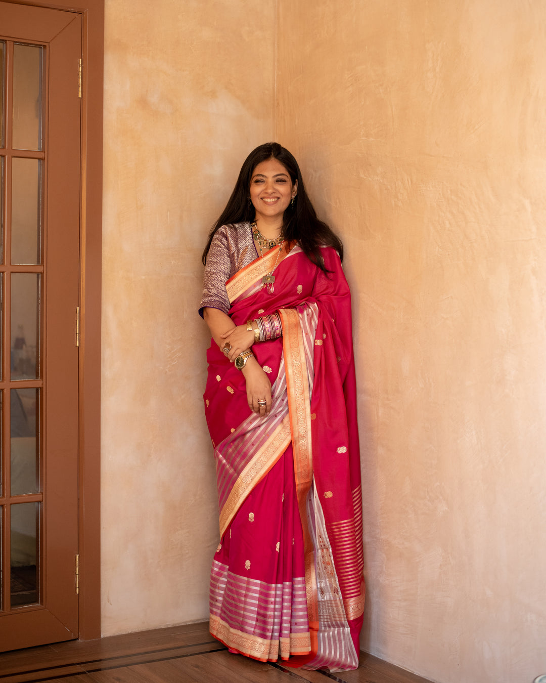 Shailaja - Pink Georgette Silk Banarasi Saree
