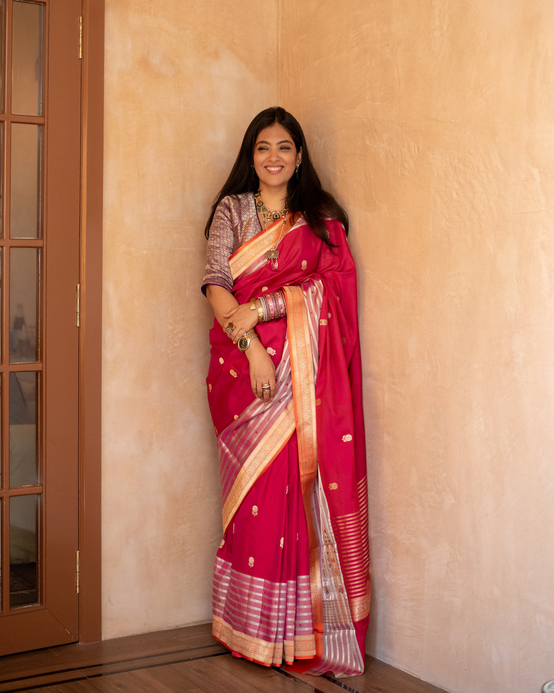 Shailaja - Pink Georgette Silk Banarasi Saree