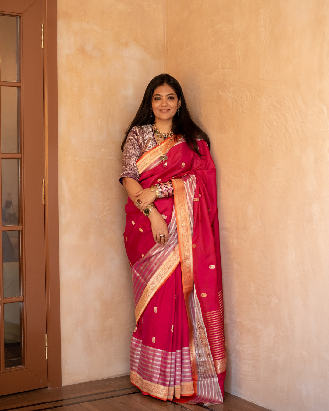 Shailaja - Pink Georgette Silk Banarasi Saree