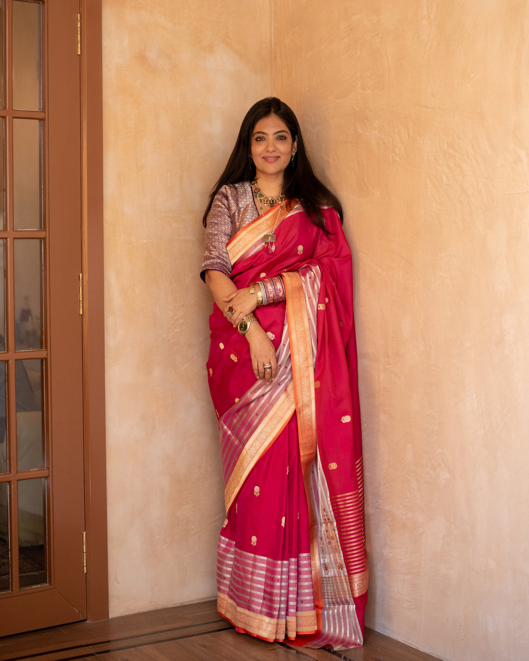 Shailaja - Pink Georgette Silk Banarasi Saree