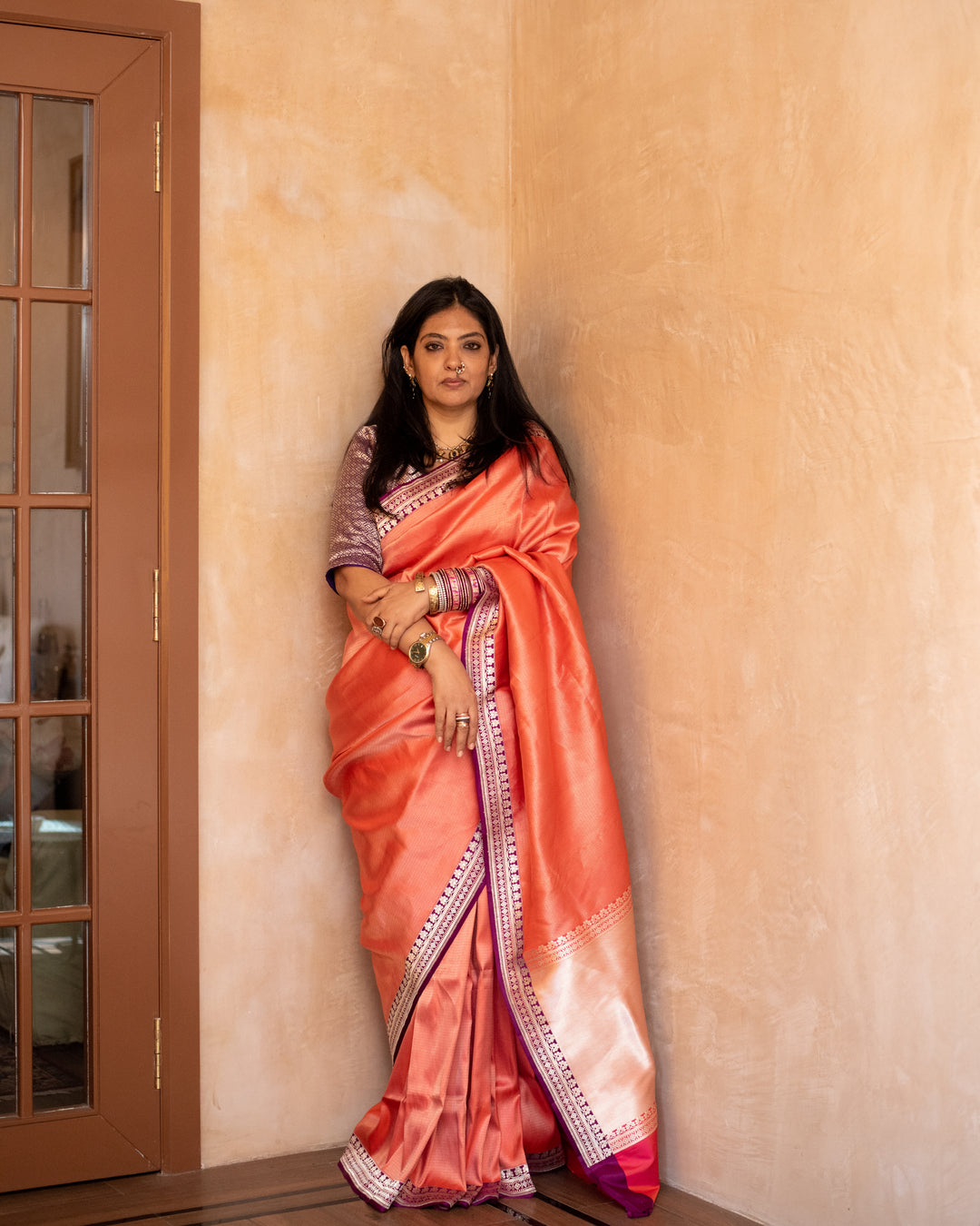 Gayatri - Orange silk Banarasi Saree