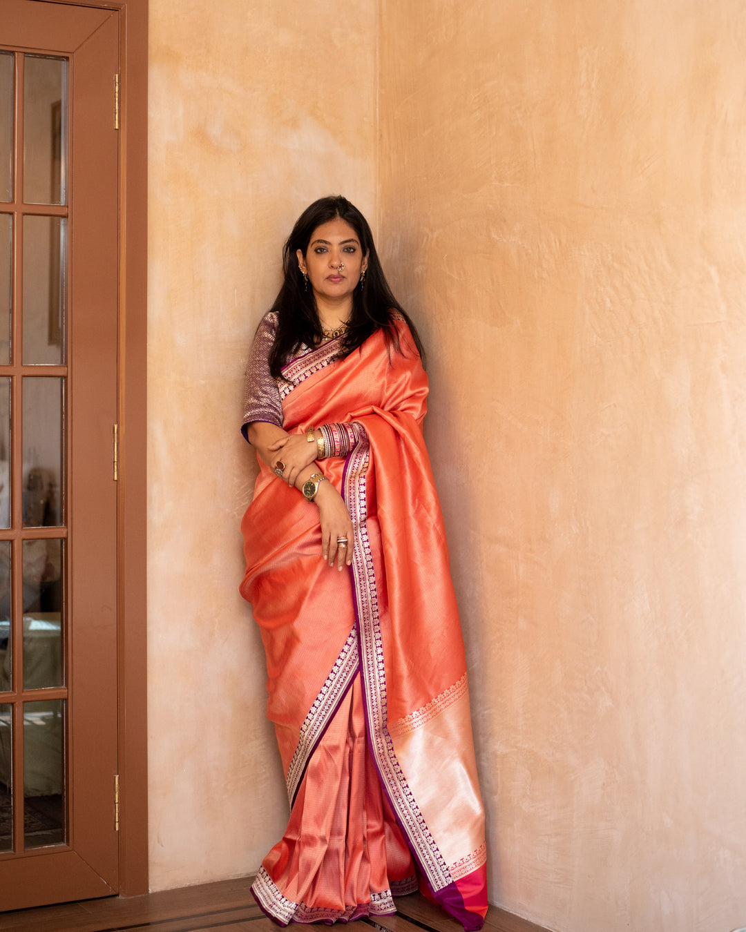 Gayatri - Orange Silk Banarasi Saree