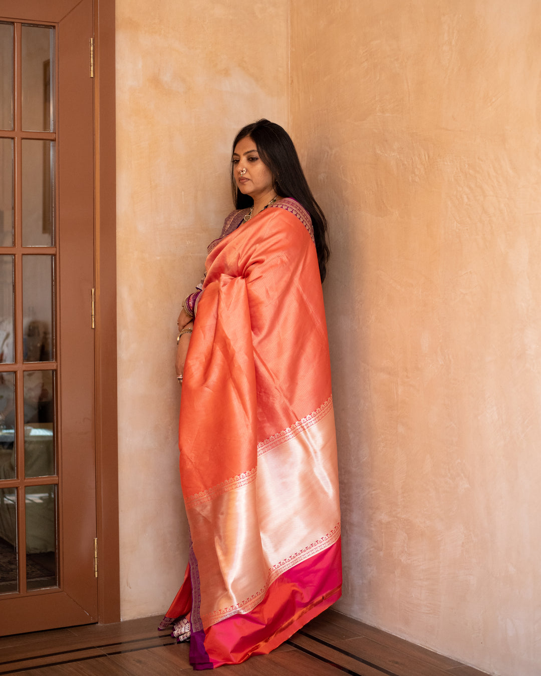 Gayatri - Orange silk Banarasi Saree