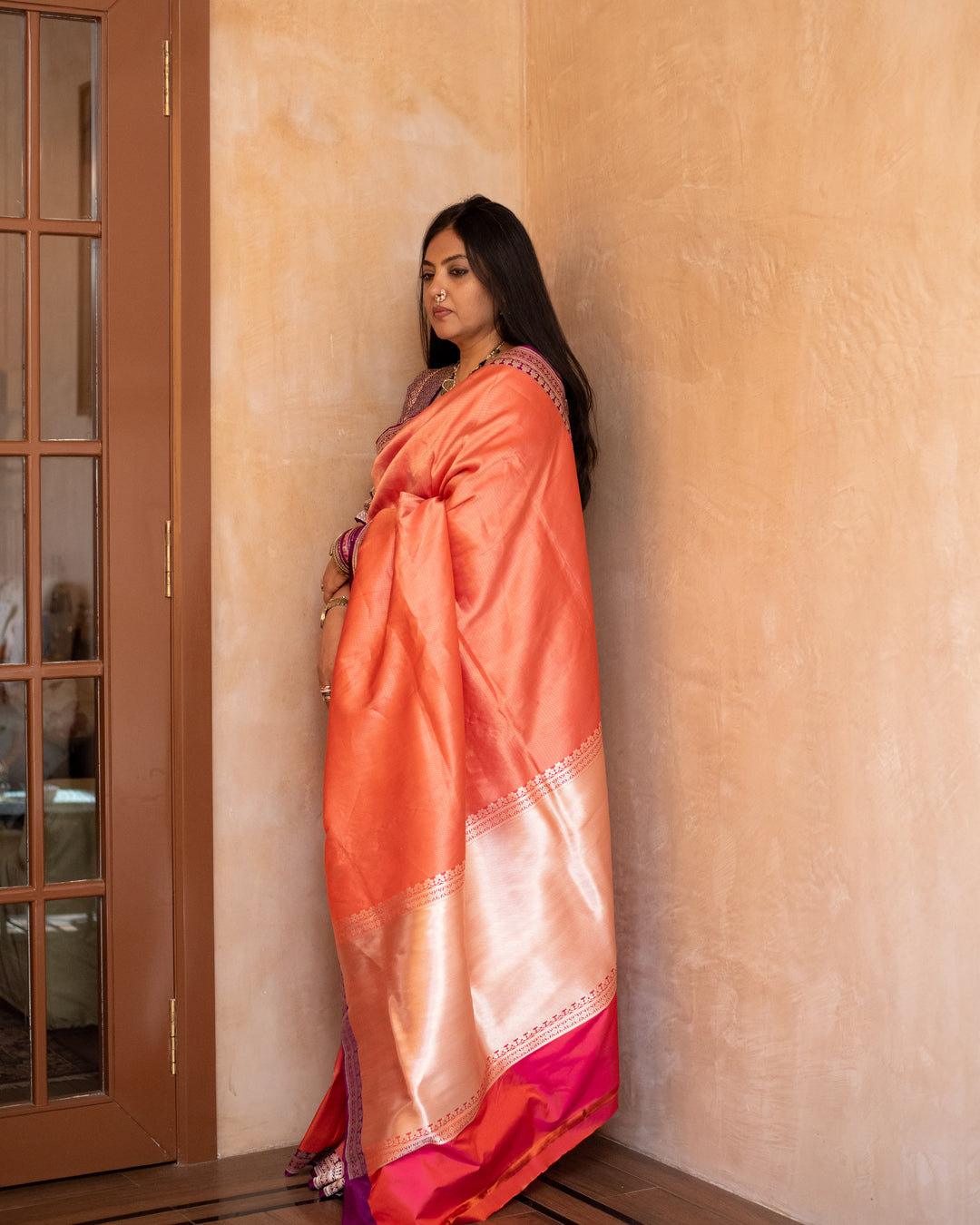 Gayatri - Orange Silk Banarasi Saree