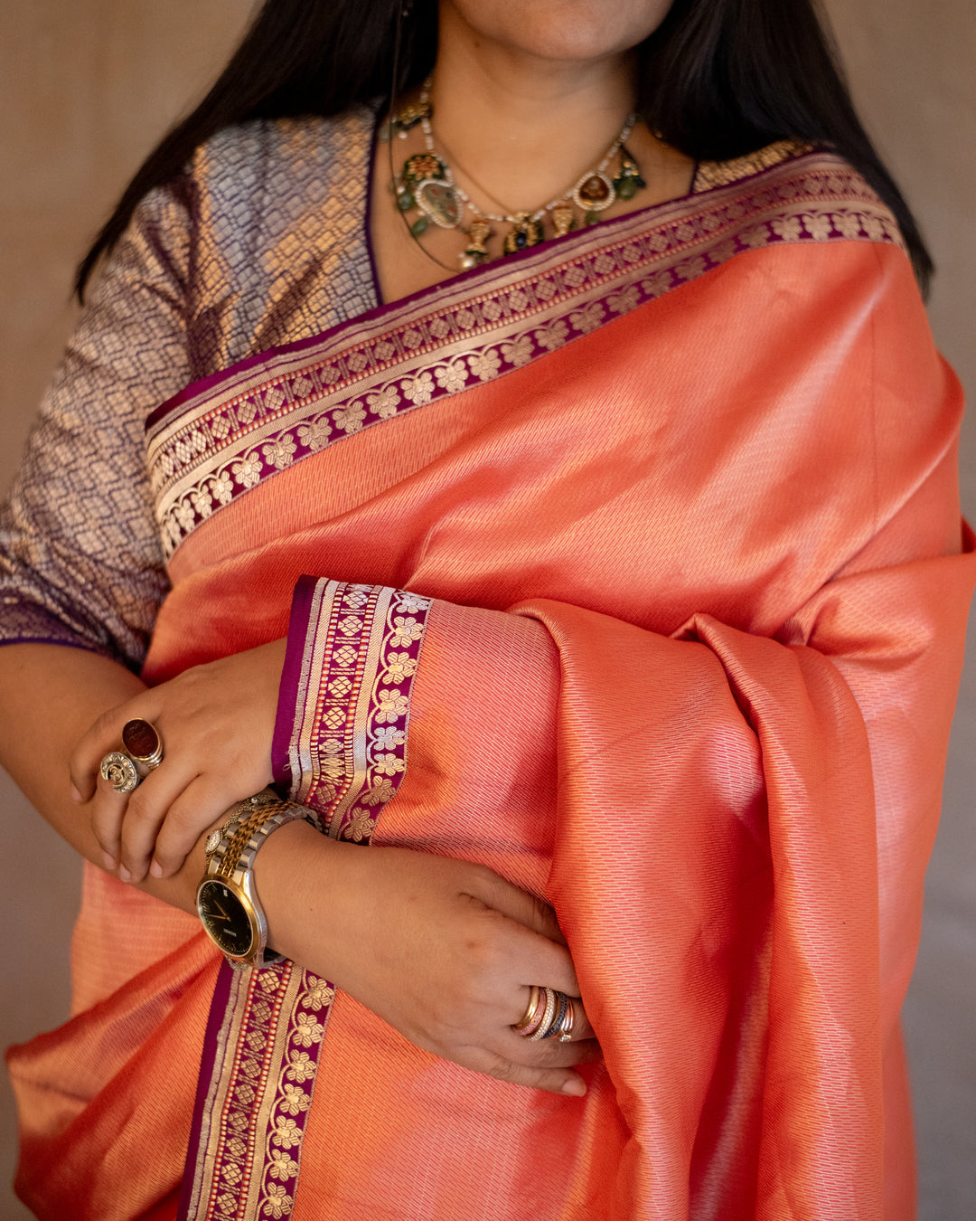 Gayatri - Orange silk Banarasi Saree