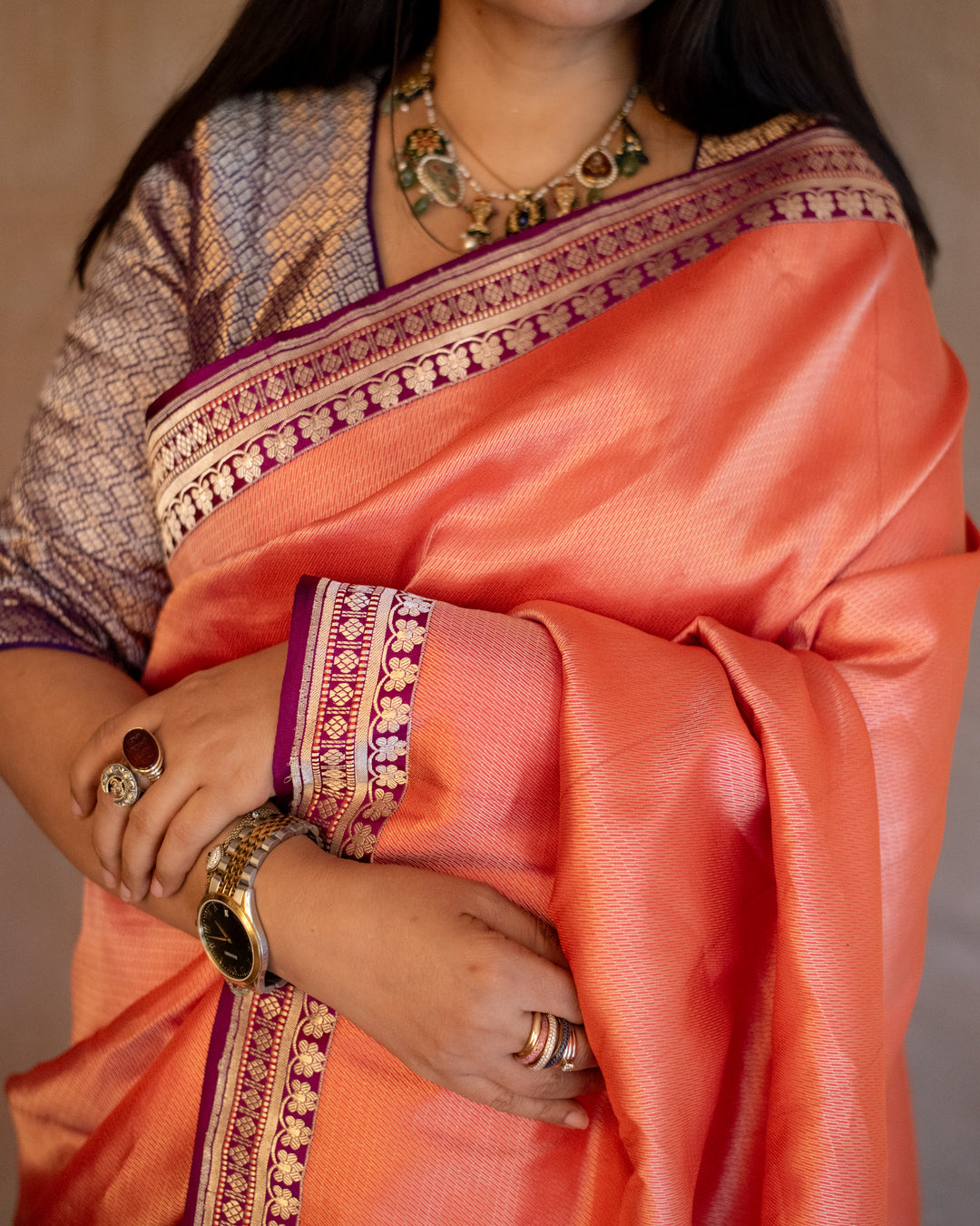 Gayatri - Orange Silk Banarasi Saree