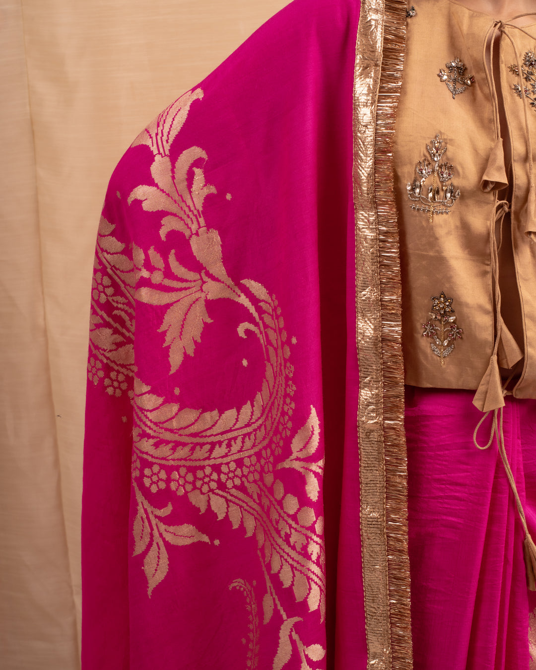 Ratna- Indian Pink Moonga Silk Banarasi Saree