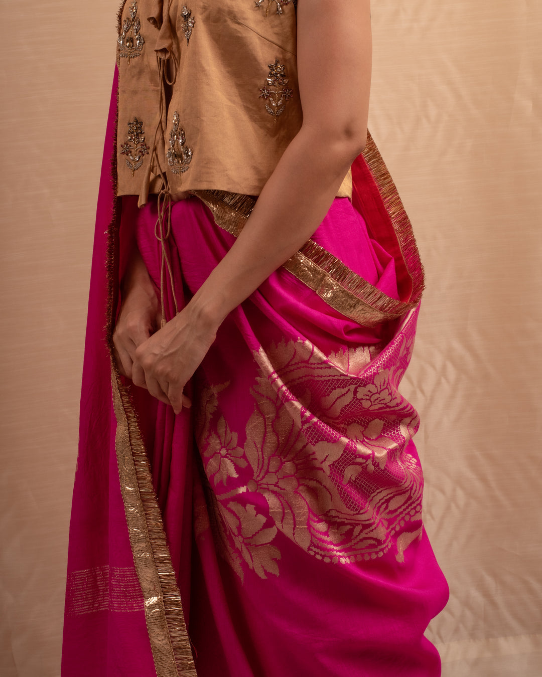 Ratna- Indian Pink Moonga Silk Banarasi Saree