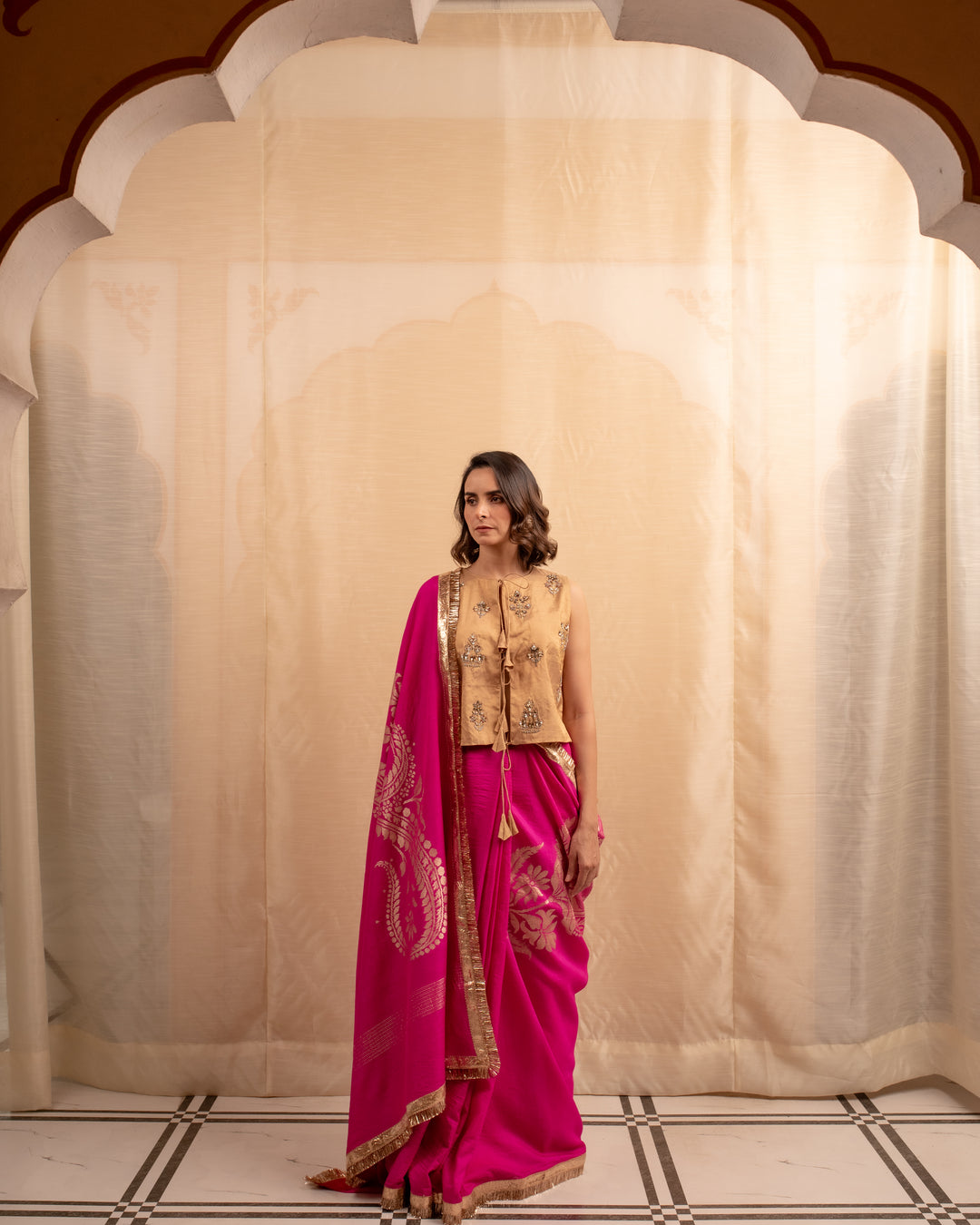 Ratna- Indian Pink Moonga Silk Banarasi Saree