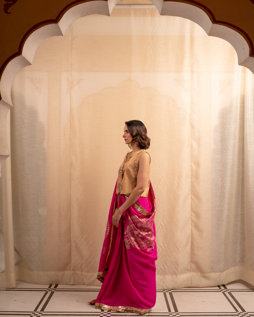 Ratna- Indian Pink Moonga Silk Banarasi Saree