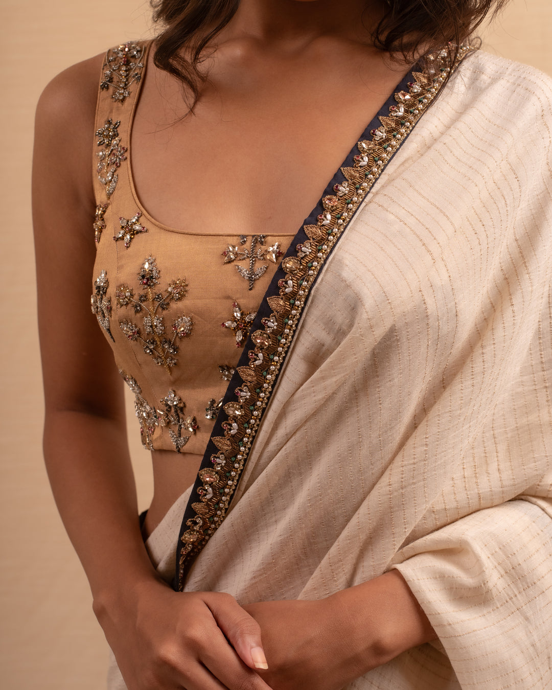 Navratna- Ivory Moonga Silk Banarasi Saree