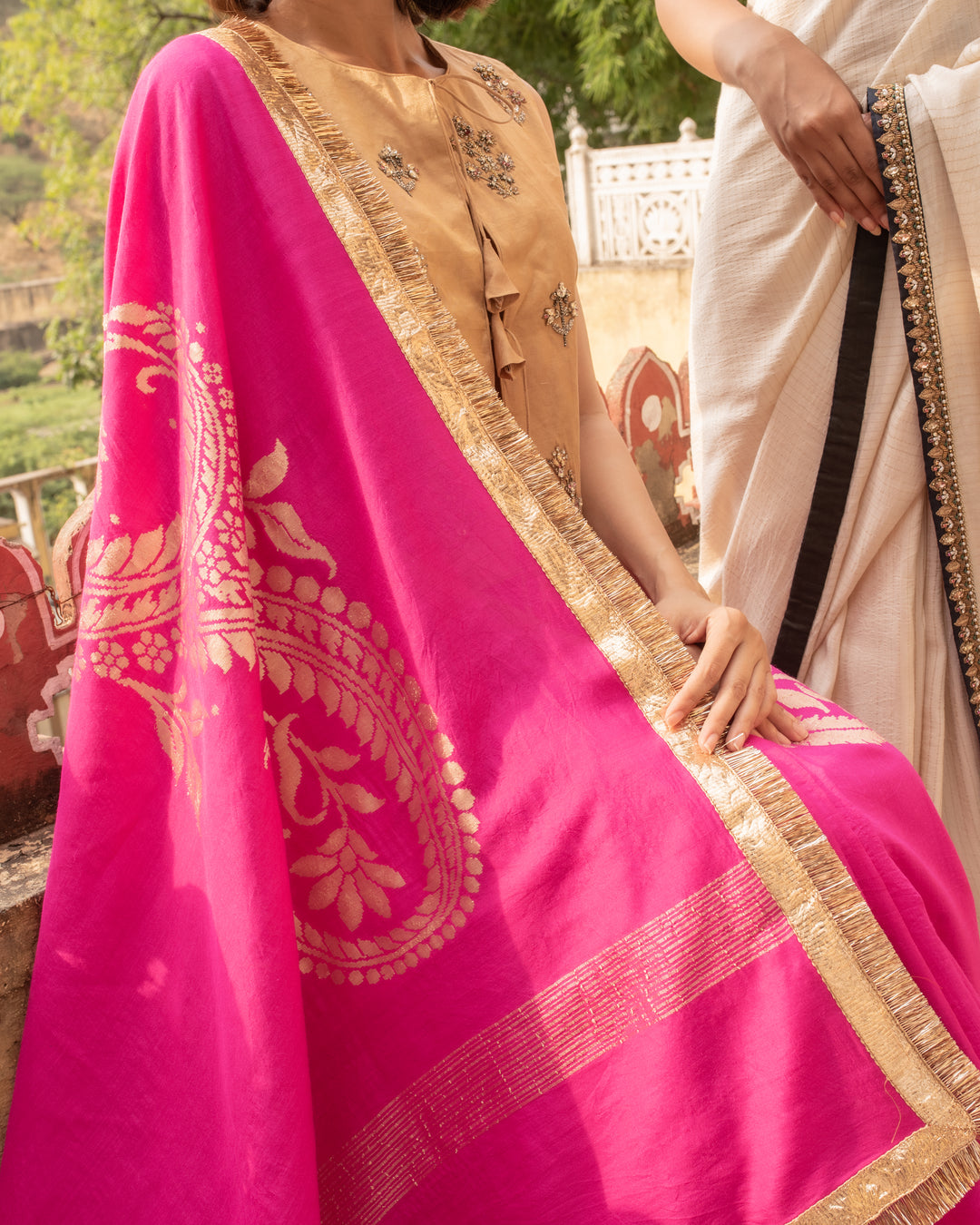 Ratna- Indian Pink Moonga Silk Banarasi Saree