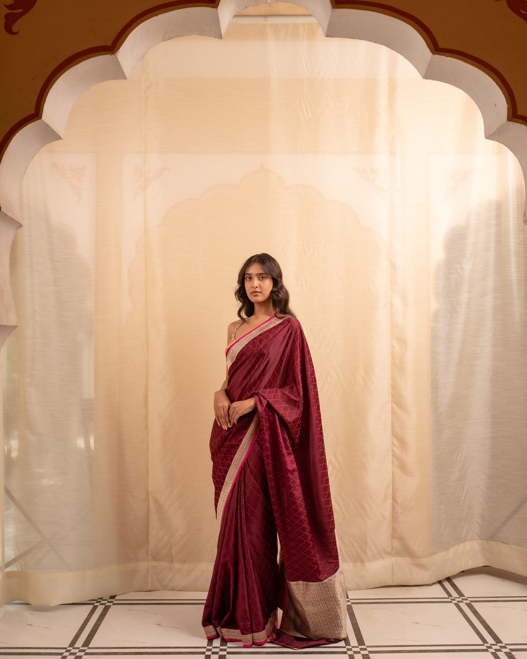 Manikya- Burgundy Silk Brocade Banarasi Saree