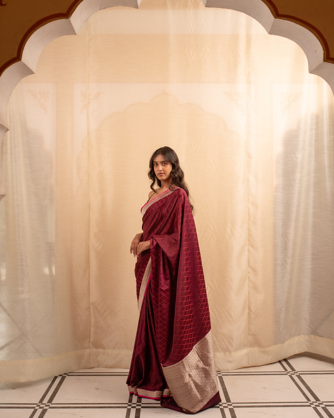 Manikya- Burgundy Silk Brocade Banarasi Saree