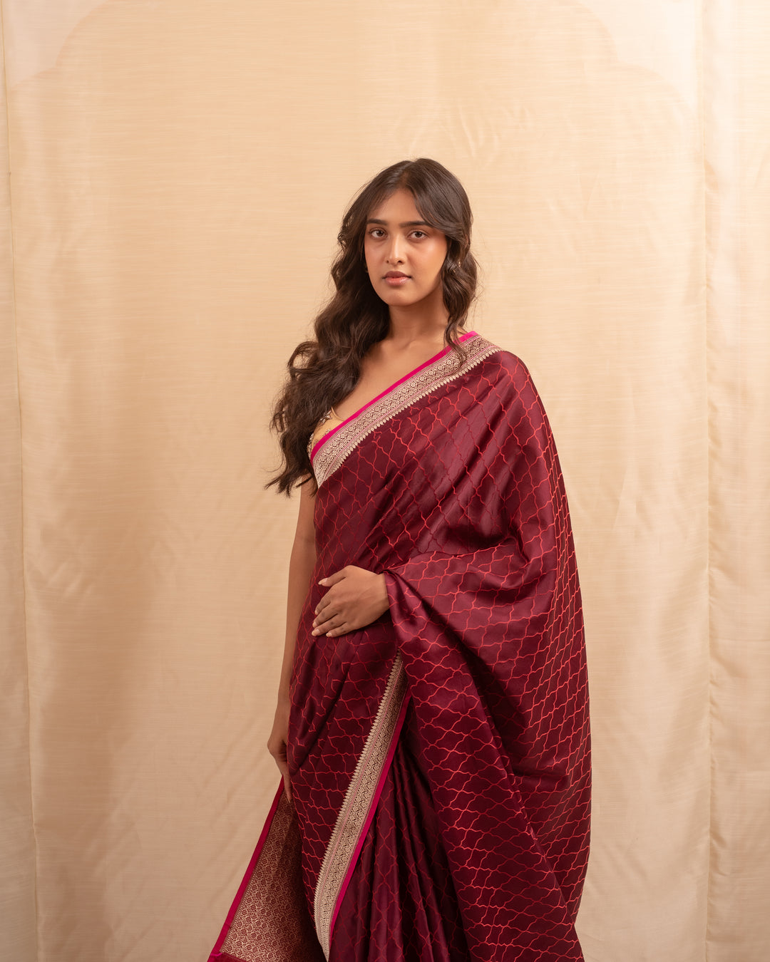 Manikya- Burgundy Silk Brocade Banarasi Saree