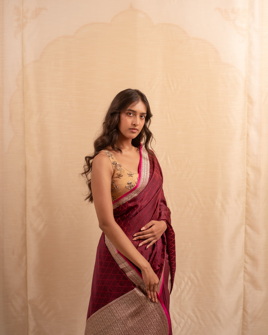 Manikya- Burgundy Silk Brocade Banarasi Saree