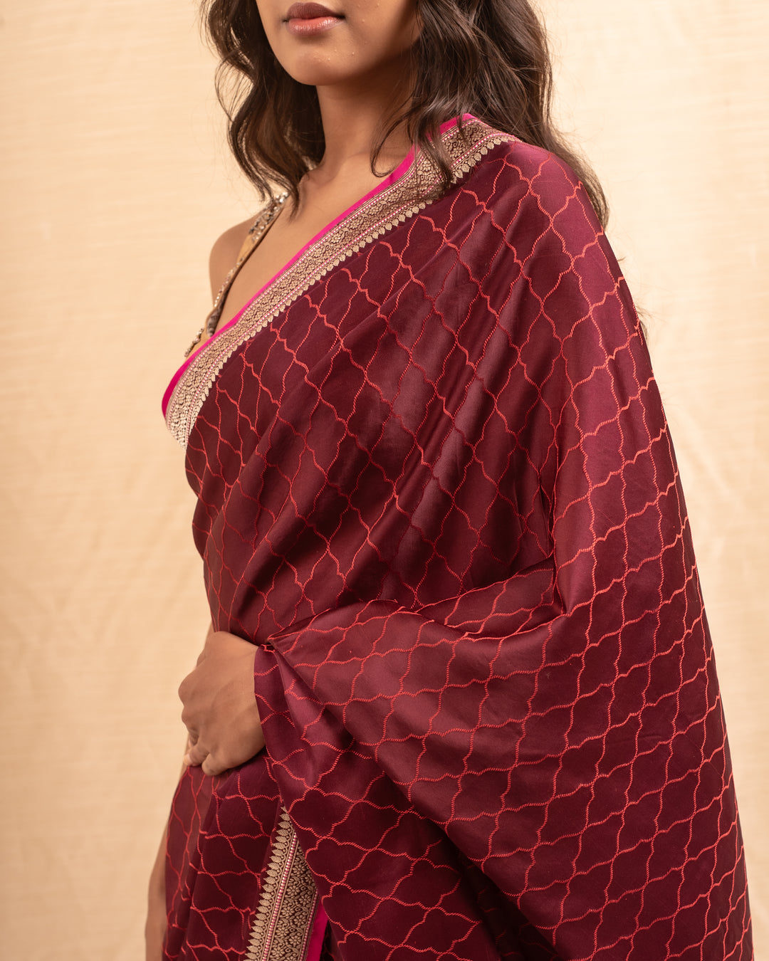 Manikya- Burgundy Silk Brocade Banarasi Saree