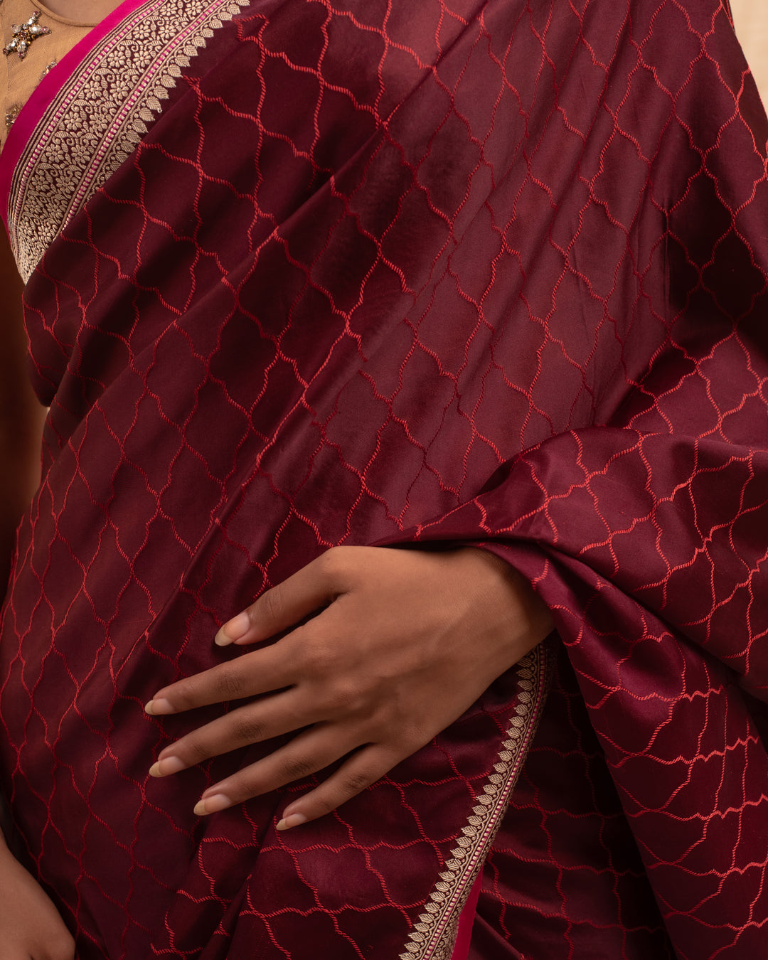 Manikya- Burgundy Silk Brocade Banarasi Saree