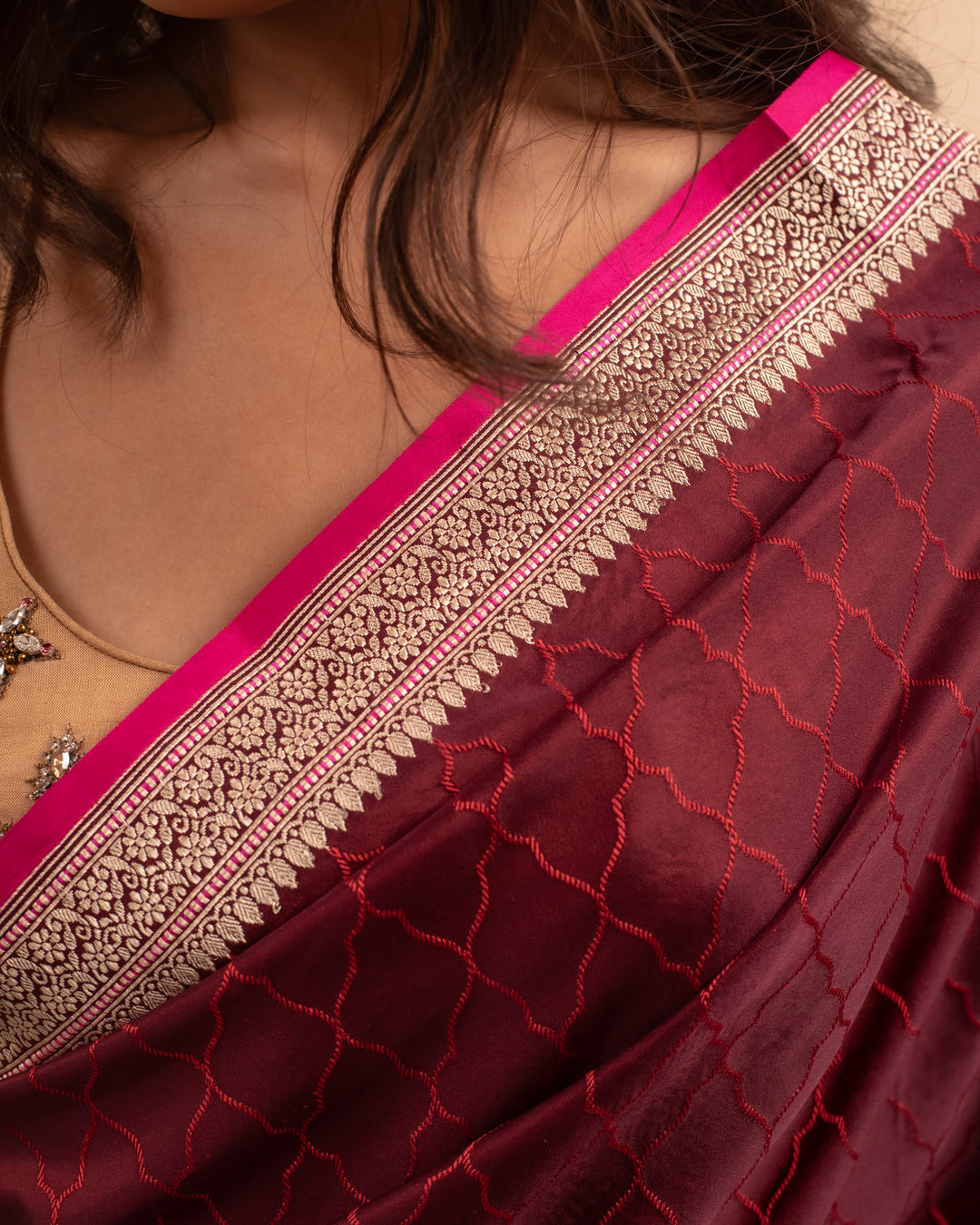 Manikya- Burgundy Silk Brocade Banarasi Saree