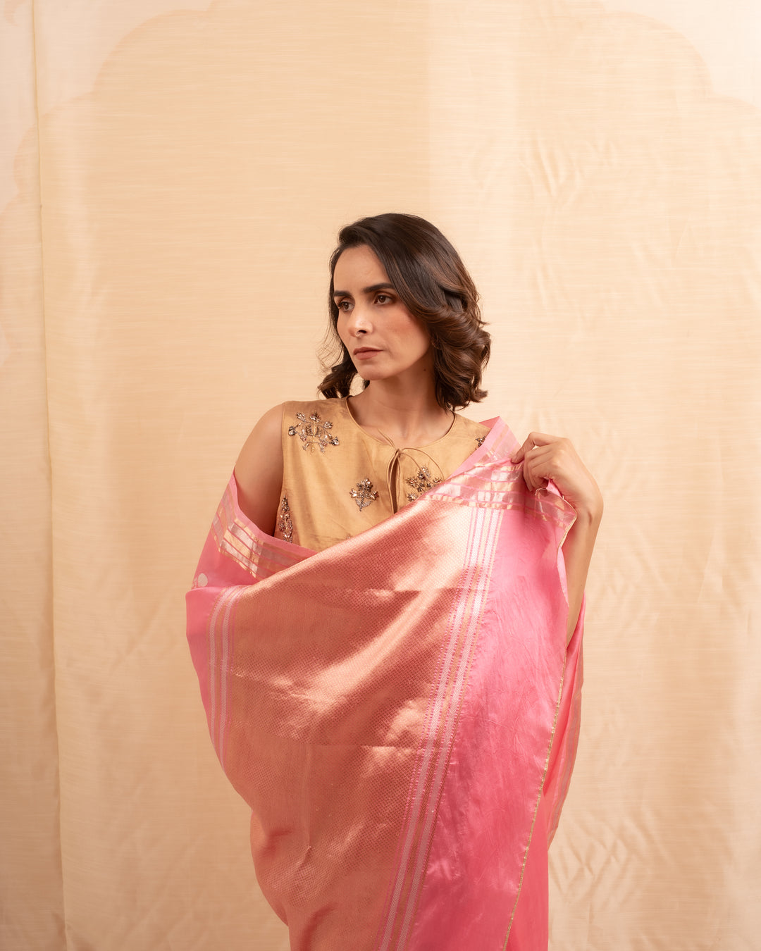 Almora- Pink Silk Organza Banarasi Saree