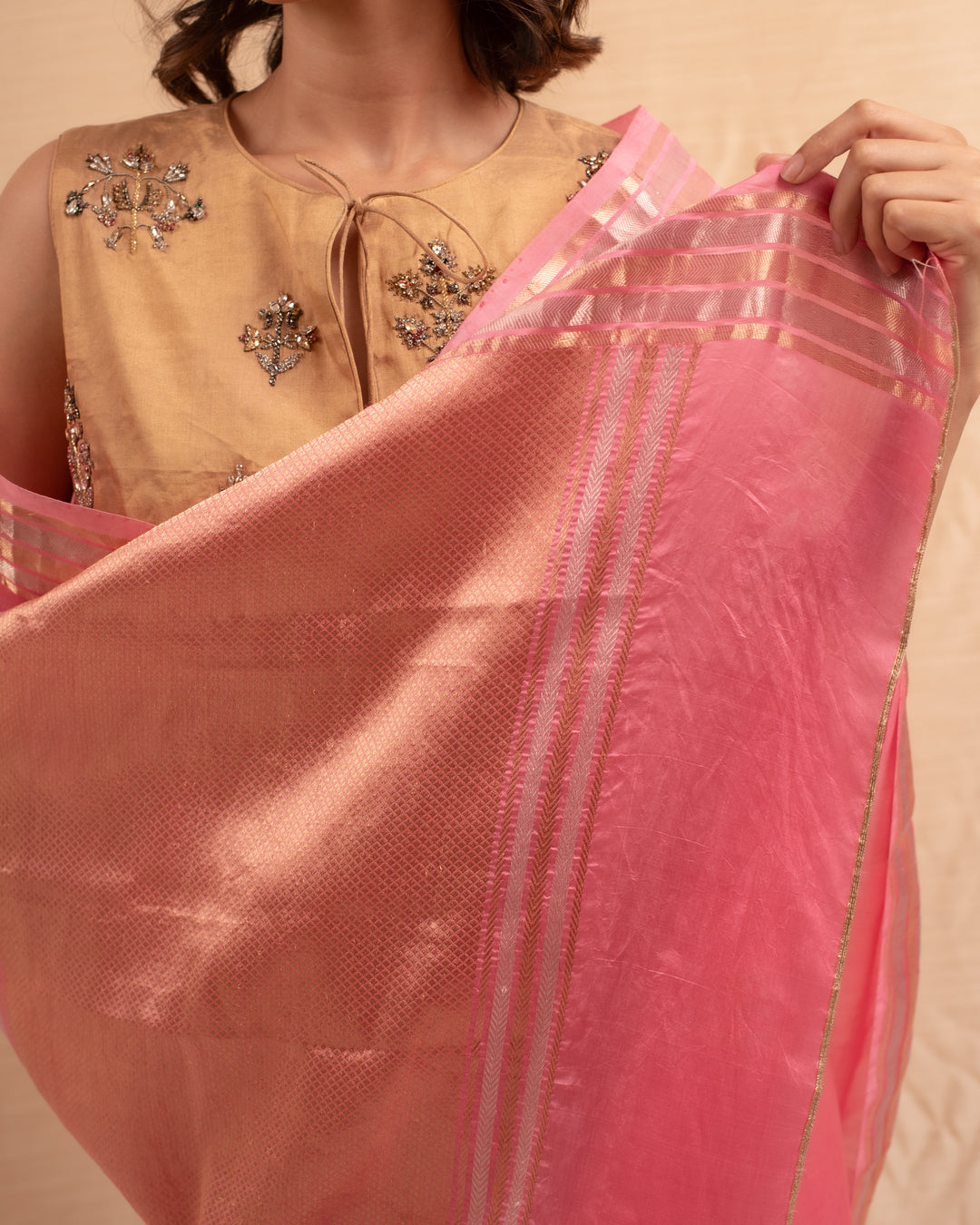 Almora- Pink Silk Organza Banarasi Saree