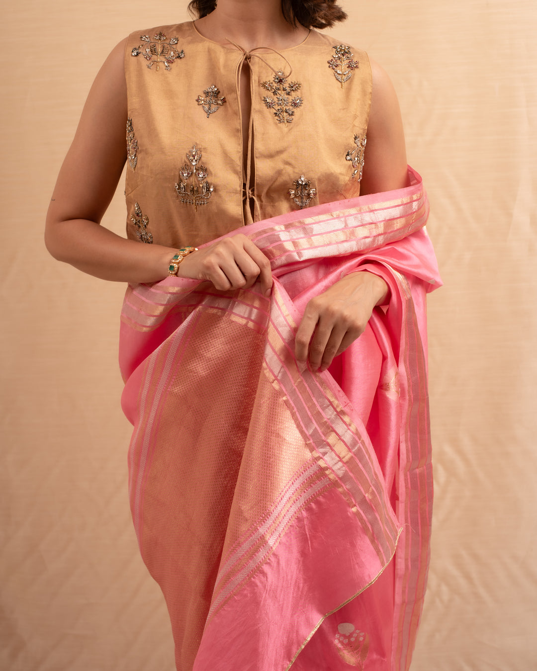 Almora- Pink Silk Organza Banarasi Saree