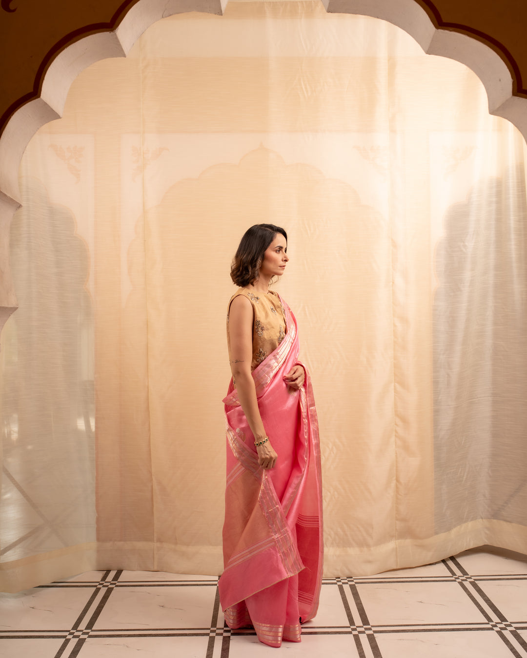 Almora- Pink Silk Organza Banarasi Saree