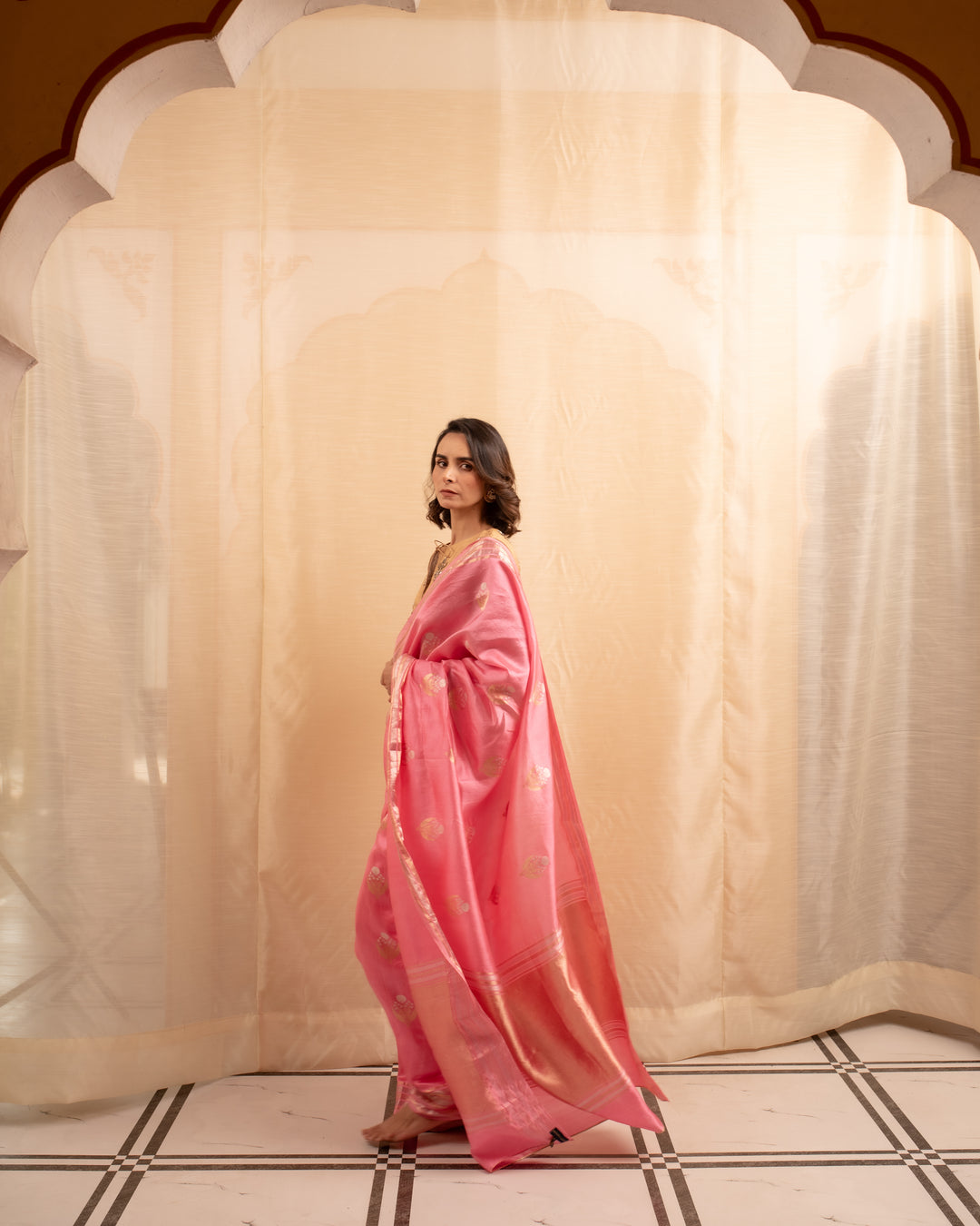 Almora- Pink Silk Organza Banarasi Saree