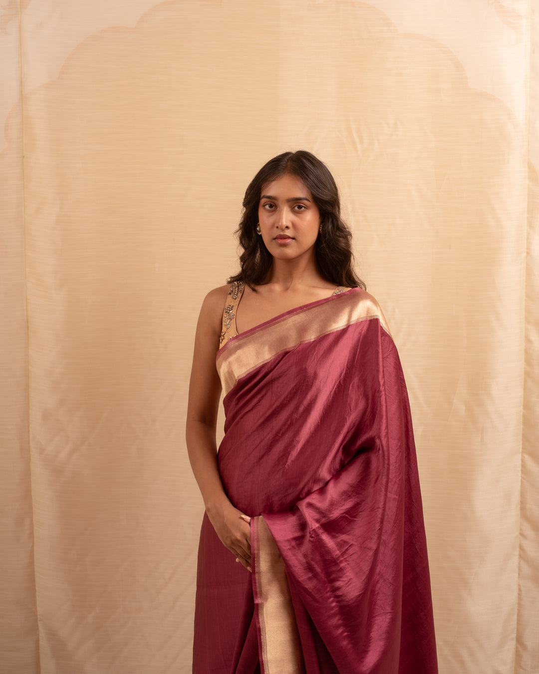 Chandra- Plum Satin Silk Banarasi Saree