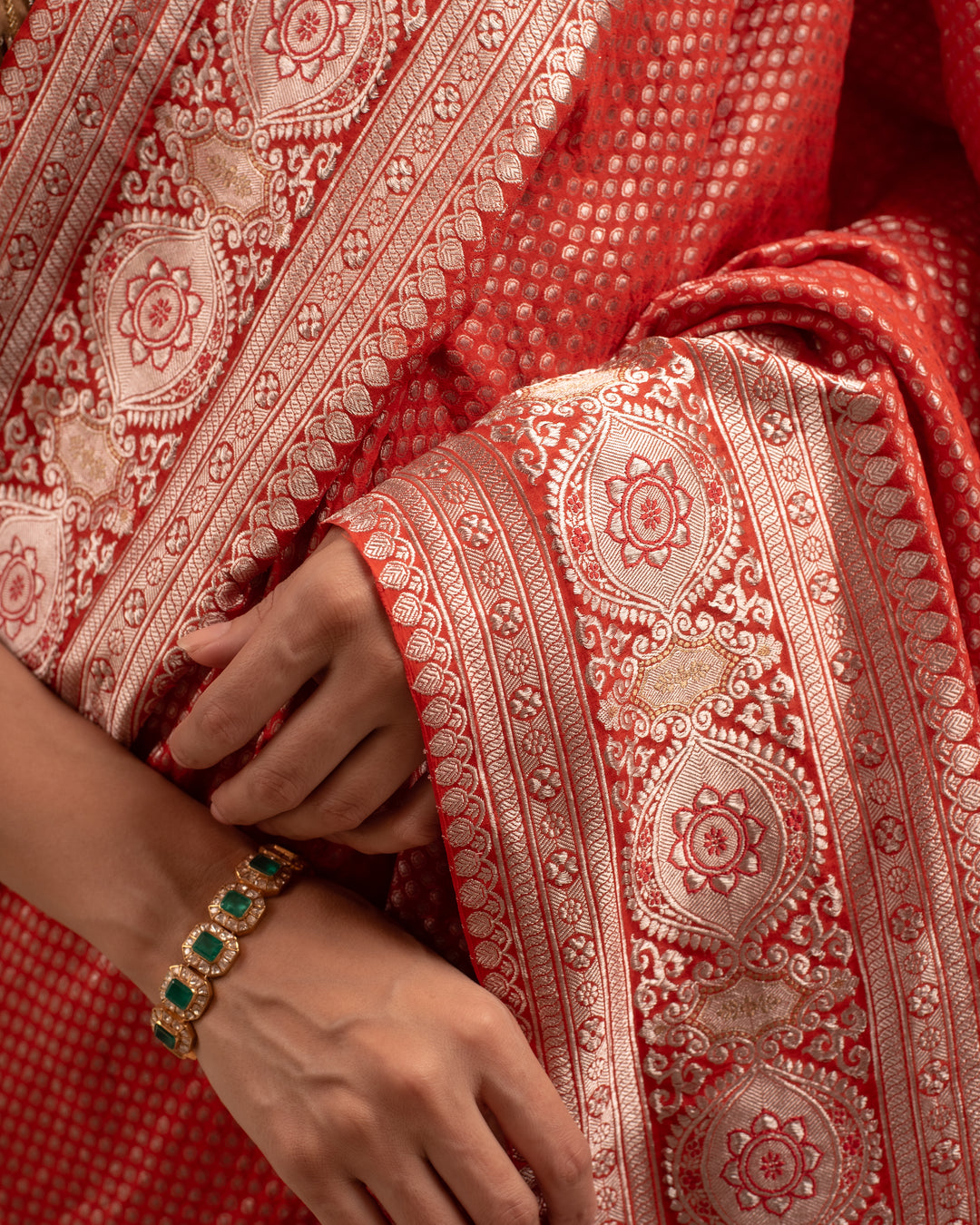 Gerua- Burnt Orange Silk Georgette Brocade Saree