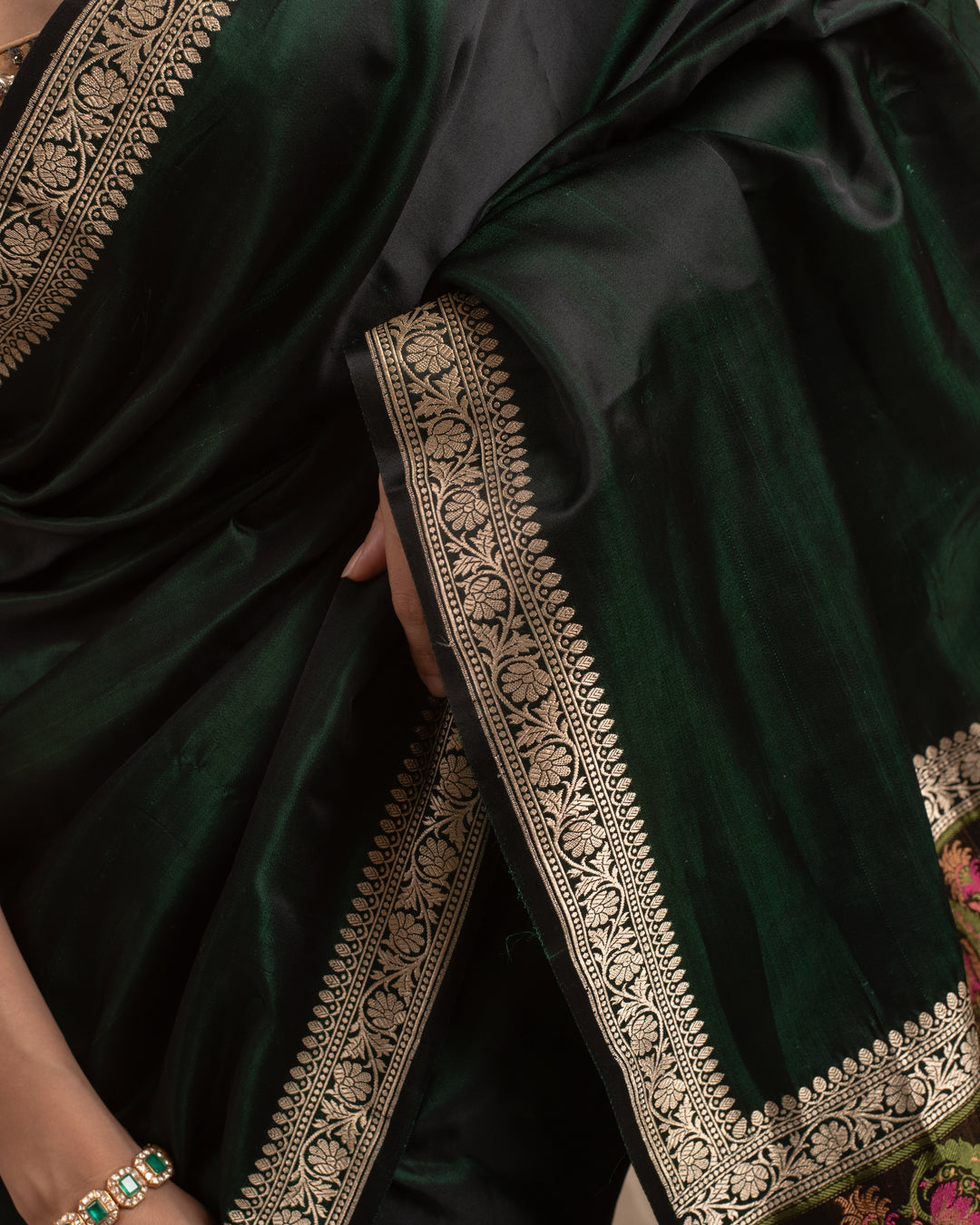 Rukma- Deep Green Mashroo Silk Banarasi Saree