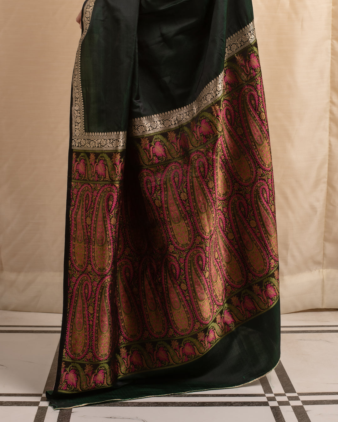 Rukma- Deep Green Mashroo Silk Banarasi Saree