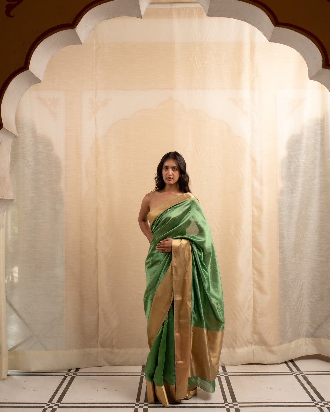 Lopa - Apple Green Silk Chanderi Saree