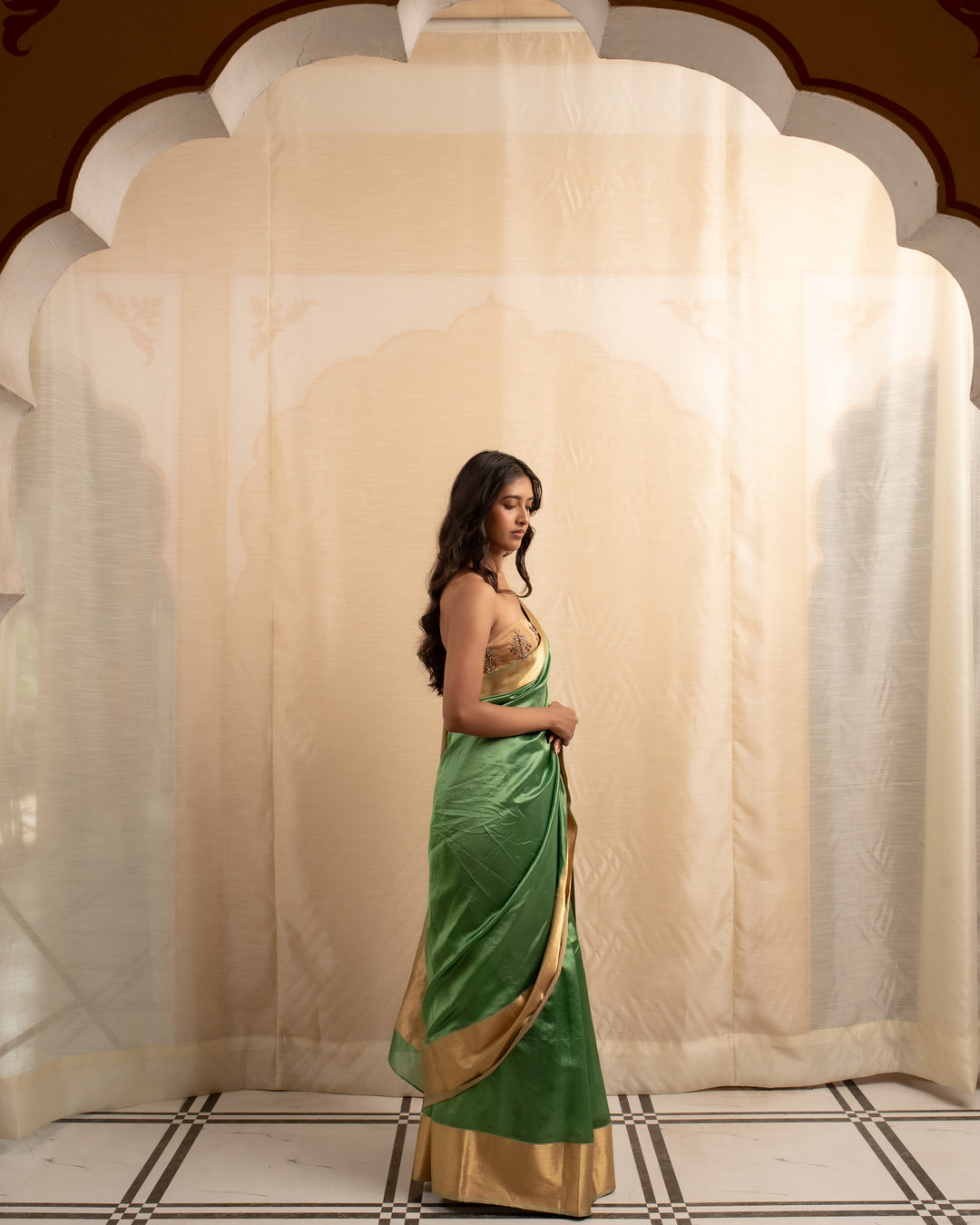 Lopa - Apple Green Silk Chanderi Saree